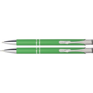 Aluminium writing set Zahir, light green (Pen sets)