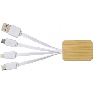 Bamboo charging cable Brandan, white (Eletronics cables, adapters)