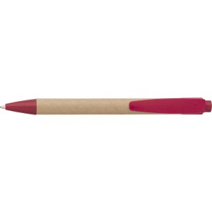 Cardboard and wheat straw ballpen Spencer, red (Plastic pen)