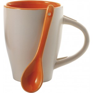 Ceramic mug with spoon Eduardo, orange (Mugs)
