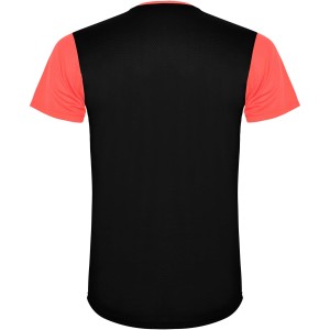 Detroit short sleeve unisex sports t-shirt, Fluor Coral, Solid black (T-shirt, mixed fiber, synthetic)
