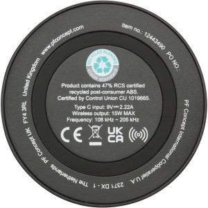 Freal 15W recycled plastic wireless charging pad, Solid blac (Powerbanks)