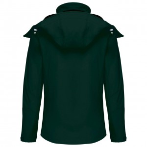 LADIES' DETACHABLE HOODED SOFTSHELL JACKET, Bottle Green (Jackets)