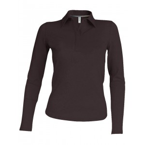 LADIES' LONG-SLEEVED POLO SHIRT, Chocolate (Long-sleeved shirt)