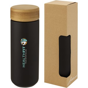Lumi 300 ml ceramic tumbler with bamboo lid, Solid black (Glasses)
