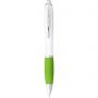 Nash ballpoint pen with white barrel and coloured grip, White,Lime