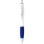 Nash ballpoint pen with white barrel and coloured grip, White,Royal blue (10637100)