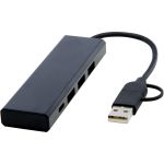 Rise RCS recycled aluminium USB 2.0 hub, Solid black (12434490)