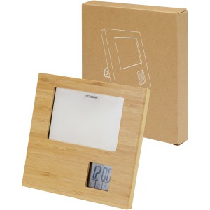 Sasa bamboo photo frame with weather station, Natural (Thermometer)