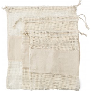 Set of three reusasable cotton mesh produce bags Adele, khak (cotton bag)