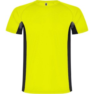 Shanghai short sleeve kids sports t-shirt, Fluor Yellow, Solid black (T-shirt, mixed fiber, synthetic)