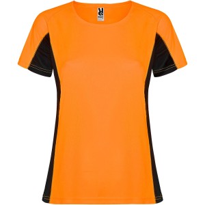 Shanghai short sleeve women's sports t-shirt, Fluor Orange, Solid black (T-shirt, mixed fiber, synthetic)