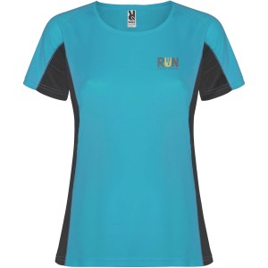 Shanghai short sleeve women's sports t-shirt, Turquois, Dark Lead (T-shirt, mixed fiber, synthetic)