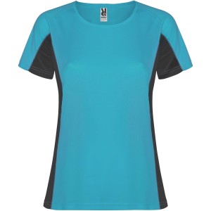 Shanghai short sleeve women's sports t-shirt, Turquois, Dark Lead (T-shirt, mixed fiber, synthetic)