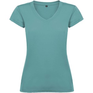 Victoria short sleeve women's v-neck t-shirt, Dusty Blue (T-shirt, 90-100% cotton)
